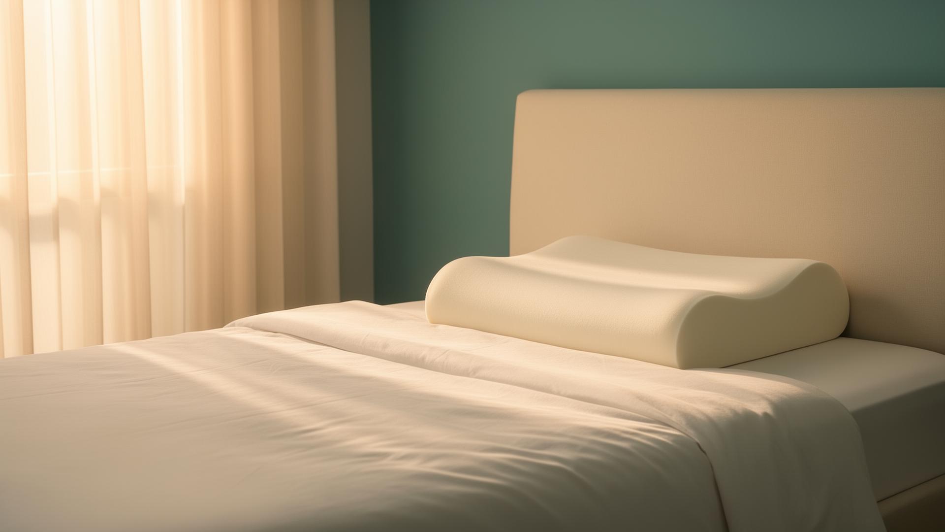 Ergonomic memory foam contour pillow on a bed with soft morning light